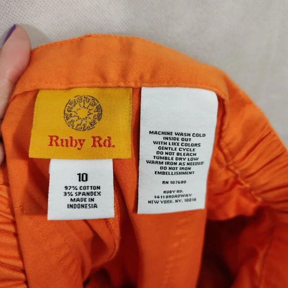 Ruby Rd Orange Cropped Pants Women Size 10 Straight Leg Zipper Fly - Picture 5 of 6